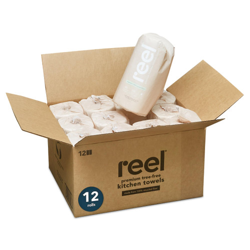 Reel Premium Recycled Paper Towels- 12 Rolls, 2-Ply Made From Tree-Free, 100% Recycled Paper - Eco-Friendly, Hypoallergenic and Zero Plastic Packaging - 1757501958