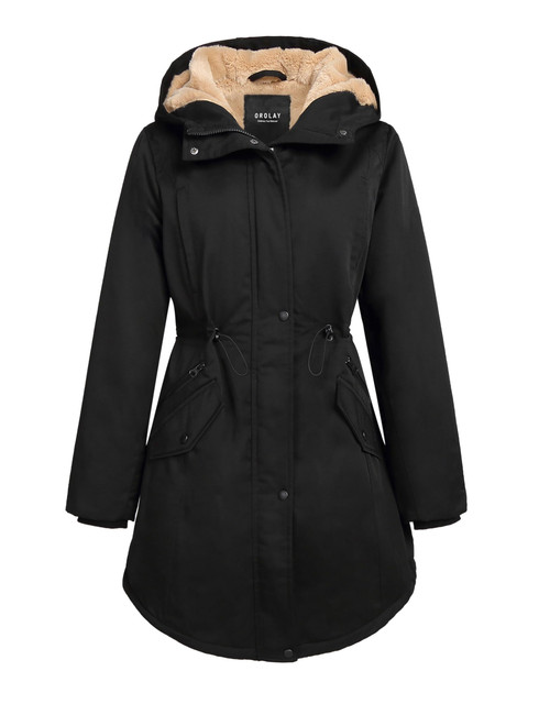 Orolay Women's Thicken Fleece Lined Parka Winter Coat Hooded Jacket with Pockets Pirate Black M