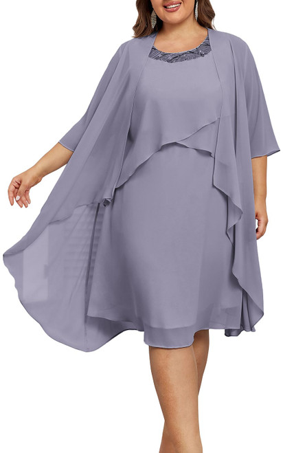 Hanna Nikole Womens Plus Size 2PC Flowy Chiffon A Line Cocktail Dress with 3/4 Sleeve Jacket Lilac 2XL