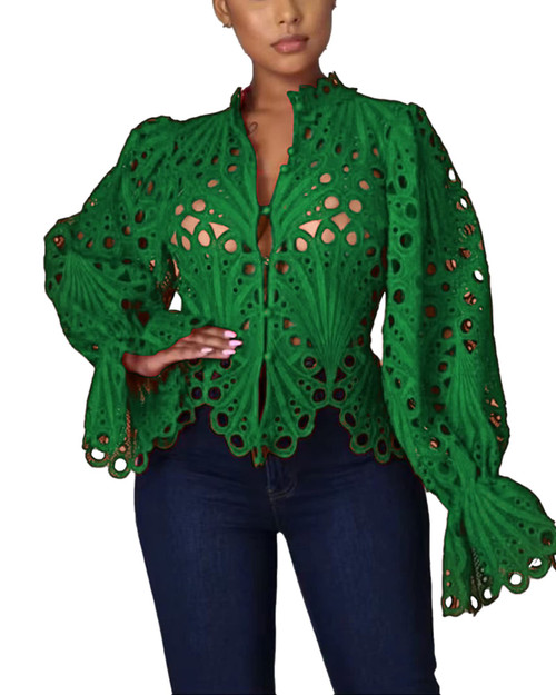 Doweha Women‘s Summer Sexy Ruffle Long Sleeve Going Out Lace Tops 2025 Spring Cute Blouse Trendy Party Date Night Outfit Shirts Green M