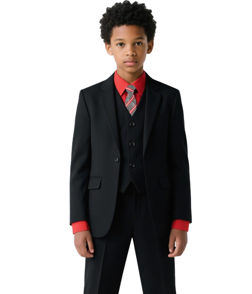 Boys Suits Teen Tuxedo Set Formal Black Suit for Kids Slim Fit Wedding Christmas Prom Outfit Youth Boy Dress Clothes Set with Red Shirt Tie Size 20