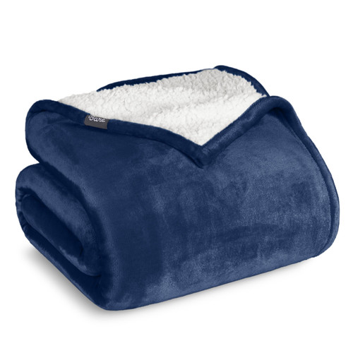 Bare Home Sherpa Fleece Blanket - Twin/Twin Extra Long - Blanket for Bed, Sofa, and Couch - Warm & Lightweight - Fluffy & Soft - Reversible (Twin/Twin XL, Dark Blue)