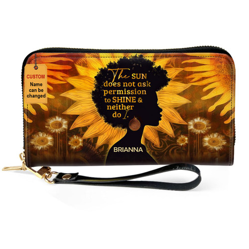 Sistabag Personalized Leather Wallet For Women - Sunflowers - African Pride Woman Clutch Purse - Sunflower Gifts For Black Women African Queen - African American Art Black Girl Bag Purse