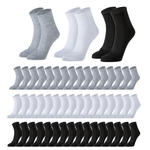 120 Pairs Mens Quarter Ankle Socks Athletic Moisture Socks Casual Sports Socks Bulk Pack for Homeless Unisex Men Women, Black Gray White, One Size