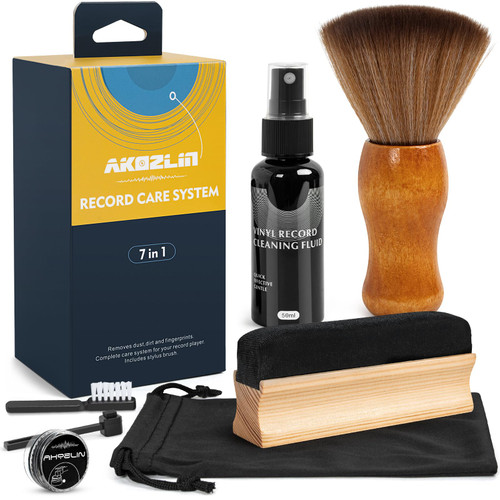 AKOZLIN Vinyl Record Cleaning Brush Kit,Premium LP Cleaner Set 7 in1 Record Cleaner LP Cleaning Solution