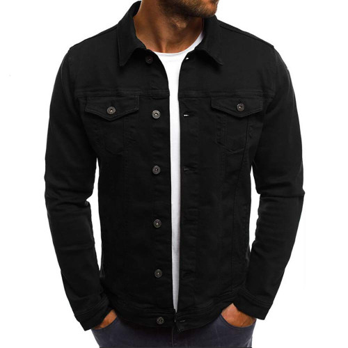 LONGBIDA Denim Jackets for Men Stretch Button Down Distressed Jean Jacket 2025 Fashion Trendy Classic Casual Slim Fit Jean Coat(Black,Small)