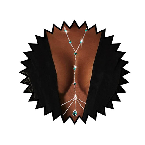 Obmyec Sparkle Rhinestone Body Jewelry Crystal Body Necklace Sexy Bikini Bra Body Chain Nightclub Rave Beach Waist Chain Accessories for Women (Sliver-2)