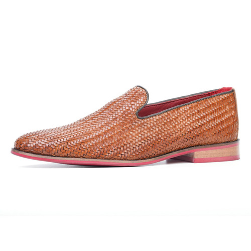 Carlos Santana Gibson Weave Loafer for Men | Calfskin Leather Upper | Footbed & Lightweight Rubber Outsole Tan