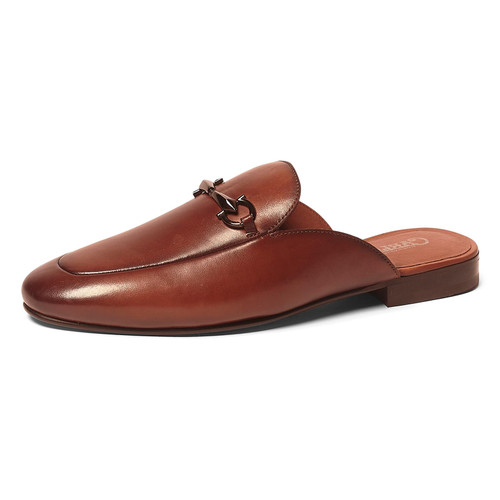 Carlos Santana Apollo Bit Slides for Men | Easy Slip-in Construction | Breathable Leather Lining | Padded Leather Footbed | Durable Rubber Outsole Tan