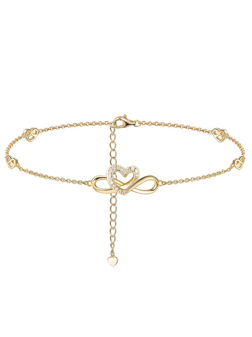 Moissanite Dainty Infinity Heart Ankle Bracelet Gold Plated Sterling Silver Heart Foot Chain Anklet for Women
