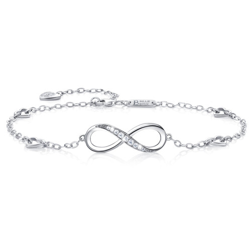 Billie Bijoux Womens 925 Sterling Silver Infinity Anklet Bracelet Endless Love Symbol Charm Adjustable Large Bracelet Gifts for Women
