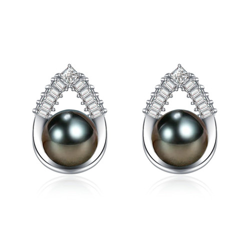 NONNYL Gift for Wife -Tahitian Black-Pearl-Earrings-Gifts for Women Wedding Birthday Anniversary-Mom Her Mothers Day Valentines Day Christmas-18K Gold Plated Sterling Silver Pearl Earring Fine Jewelry