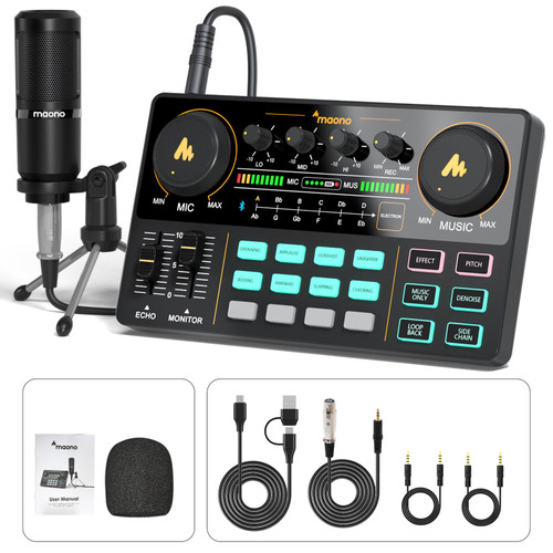 MAONO MaonoCaster Lite AU-AM200-S1 All-in-One Podcast Equipment Set with 3.5mm Microphone for Live Streaming, Podcast Recording, PC, Smartphone