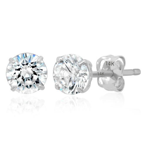 14K White Gold Stud Earrings for Women Men with CZ | Real 14K Gold Cubic Zirconia Stud Earrings with Secure Butterfly Backs | Anti-Tarnishing CZ Earring Size 6MM by MAX + STONE