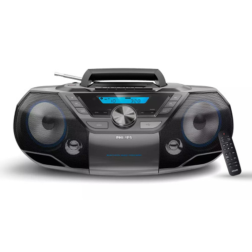 Philips Portable CD Player Boombox Bluetooth with Cassette Player All in one Powerful Stereo Boom Box CD Player for Home Mega Bass Reflex Speakers, Radio/USB/MP3/AUX Input with Backlight LCD Display