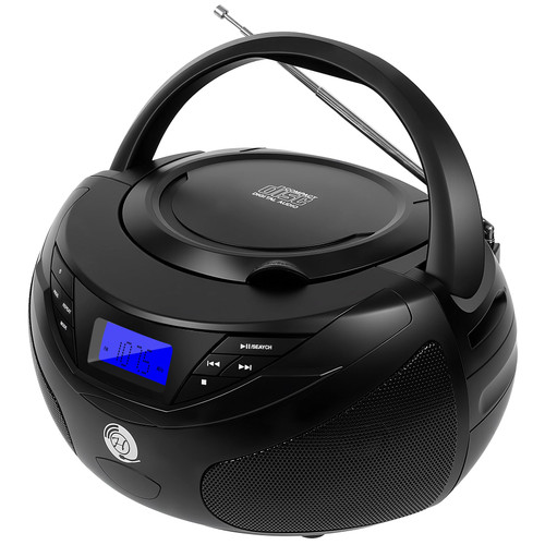 Portable CD Player Boombox with Bluetooth, FM Radio, USB Playback, Built-in Rechargeable 2000mAh Battery, Remote Control, Stereo Sound (Black)