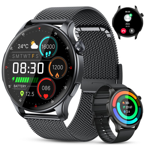 Smart Watch for Men Women Fitness: Make Answer Call Running Digital Mens Watches Waterproof Smartwatch Android Phone iPhone Samsung Compatible Step Pedometer Tracker Heart Rate Sleep SpO2 Monitor