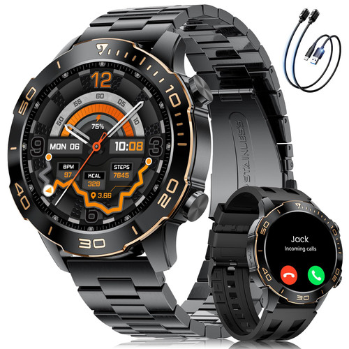 Smart Watches for Men Luxury for Android iPhone/50 Day Battery,Fitness Watch with Heart Rate/Blood Pressure/Sleep Monitor,Men's Smartwatch Amoled Display,100+ Sport Modes,IP68 Waterproof,Black, 40mm