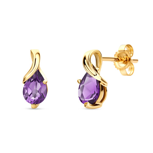 Orovi 14K Yellow Gold Earrings for Women – Teardrop Dangle Gold Earrings with Two Amethysts – Elegant Fine Jewelry for Birthday, Anniversary, or Special Occasion