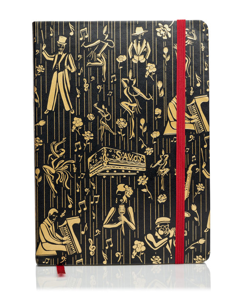 HARLEM CANDLE CO. Journal Notebook - Vegan Leather Journals for Writing, 300 pages lined paper- Writing Gift- Perfect for Office, Poets, Travel -(8.5"x6") (Black/Gold)