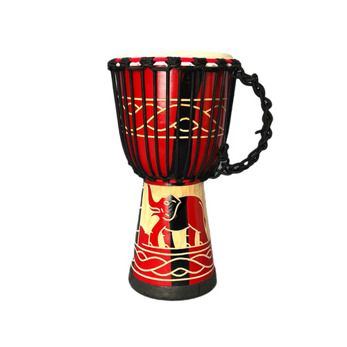 BORIYAM Djembe Drum Professionally Hand Carved, Goatskin Drum Head, From West African Style Tambourine, Bongo, Percussion (Red Elephant)