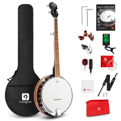 Vangoa Banjo 5 String Full Size Banjos Set with Resonator, Remo Head, Beginner Banjo Kit with Closed Back, Premium Accessories for Adults, Teenager