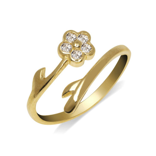 JewelryWeb Solid 10K Gold Elegant Flower Bypass Cubic Zirconia CZ Adjustable Toe Ring for Women Gold (8mmx15mm) (Yellow-Gold)