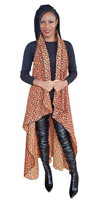 Dupsie's Leaf African Print Fashion Shawl wrap with Armholes Light-weight with Belt