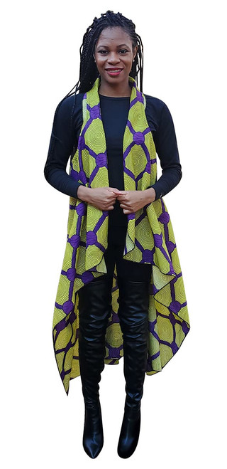 Dupsie's Yellow and Purple African Print Fashion Shawl wrap with Armholes Light-weight with Belt