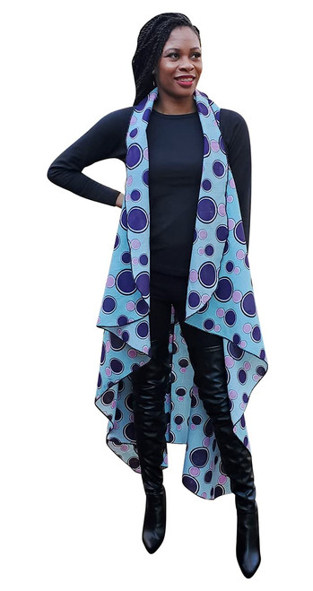 Dupsie's Blue African Print Fashion Shawl wrap with Armholes Light-weight with Belt