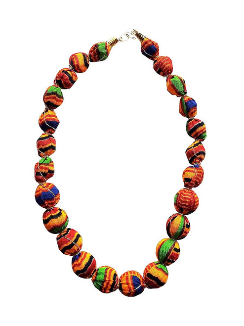 Dupsie's African Necklace wrapped in Kente Print Fabric
