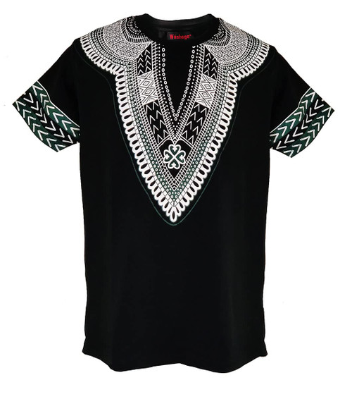 Dupsie's Washoge Black African Print Dashiki Nyame Dua - Round Neck T-Shirt