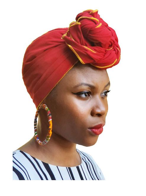 Dupsie's Red Cotton African Head Wrap forWomen with Gold Trim
