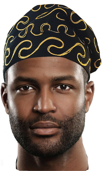 Dupsie's Adebayo African Black Kufi Hat with Gold Embroidery