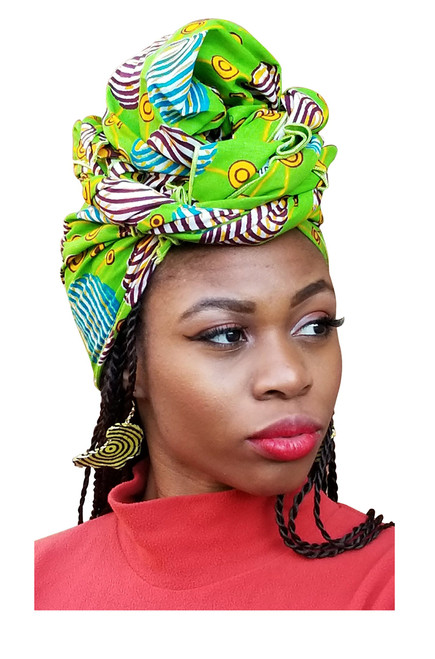 Dupsie's Bright Green Multicolor African Print Headwrap One Size