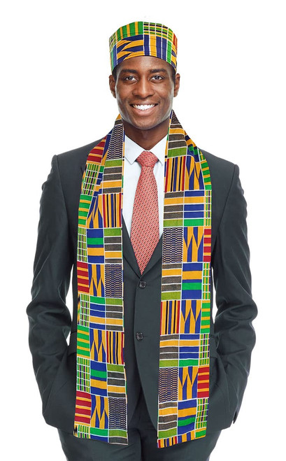 Dupsie's Akoma Kente African Print Hat and Stole/Scarf/Sash Multicolor