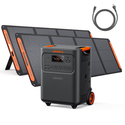 Jackery HomePower 3600 Plus Portable Power Station with 2x 200W Solar Panels, 3600W AC Output, 3584Wh LFP Solar Generator, Expandable up to 21kWh, Essential Home Backup for Home Use, Emergencies, RV