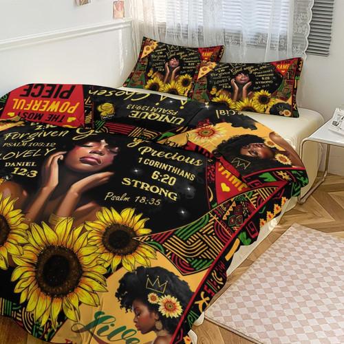 Retro African Women Bedding SetAfrican American Black Girl Duvet Cover Sheet Twin Full Queen Size Wooden Comforter Cover for Adults Men Women Quilt Soft Bedding Set with 2 Pillowcases 90"x90"