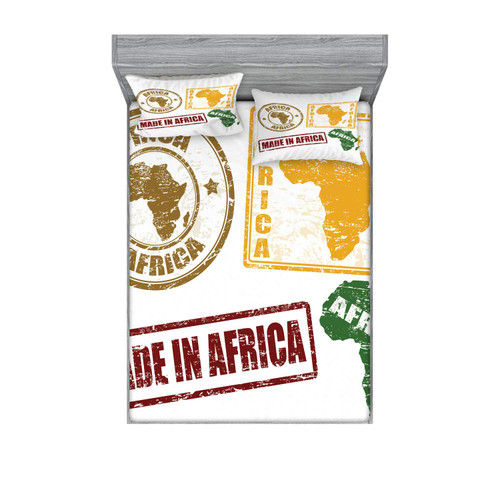 Ambesonne African Fitted Sheet & Pillow Sham Set, Grunge Rubber Stamps Made in Words Inside Theme, Decorative Printed 3 Piece Bedding Decor Set, King, Yellow and Red
