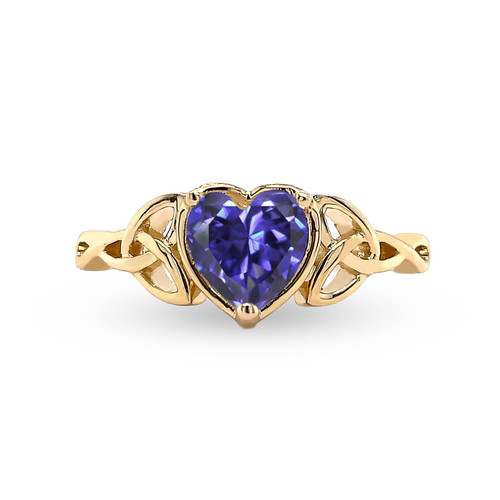 BHUBREA 10K 14K 18K Solid Gold Tanzanite Celtic Knot Ring 1.5 Carat Heart Cut Knot Promise Anniversary Ring Jewelry Gifts Size 3-15 Engrave Name