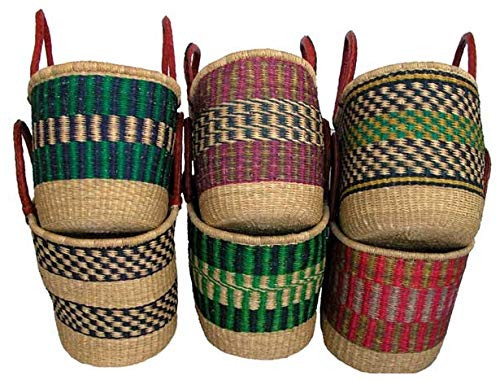 Ghana African Handmade Woven Oval Picnic Shopping Baskets (Multiple Colors) 1 EA