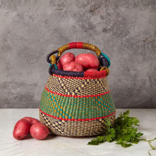Small Red Green Boho Pot Basket, Fruit Bowl, Kitchen Countertop Storage, Shelf Basket, Living Room Decor, Harvesting, Flower Girl Basket, Wicker, Woven