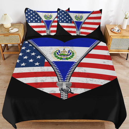 Heart America Flag and El Salvador Flag Comforter Cover Set,Ultra Soft 3-Piece Duvet Cover Set,1 Duvet Cover + 2 Pillow Shams for Teen Boys Kids Girls Room Decor 86"x70"