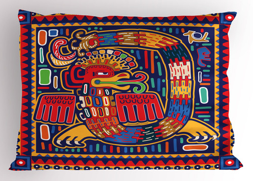 Ambesonne Mexican Pillow Sham, Culture Pattern Colorful Artwork Abstract Snake in Vivid Folk Style, Decorative Standard Queen Size Printed Pillowcase, 30" X 20", Mustard Orange