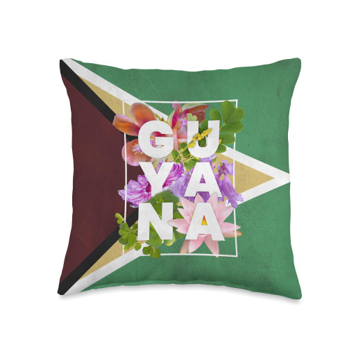Flowers of Guyana Word Art - Guyanese Pride Throw Pillow