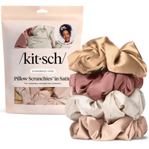 Kitsch Pillow Satin Scrunchies for Women - Hair Ties No Damage, No Crease Hair Accessories | Perfect for Day or Night | Ideal Gifts for Women - Blush, 4pcs