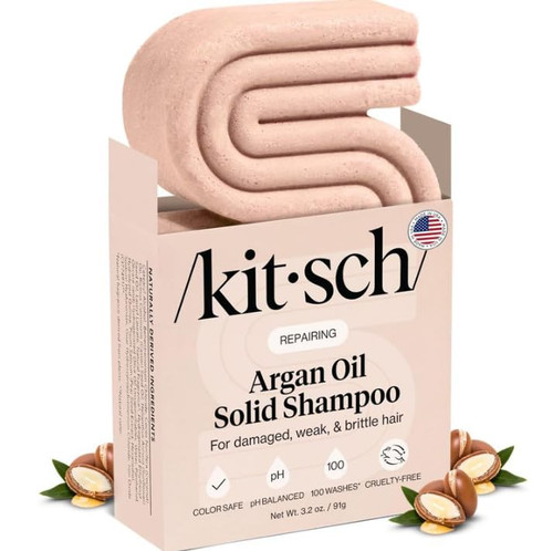 Kitsch Argan Oil Shampoo Bar – Repairing Hair Shampoo for Men & Women – Strengthening, Nourishing Hair Care, Reduce Breakage & Boost Elasticity – Silicone, Paraben & Sulfate Free, Made in USA - 3.2 oz