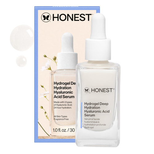 Honest Beauty Hydrogel Deep Hydration Hyaluronic Acid Serum, Moisturizes Plumps, Hypoallergenic, Fragrance-Free, Vegan, Gentle for Sensitive Skin, 1 fl oz