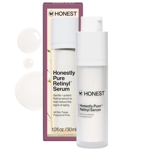 Honest Beauty Honestly Pure Nightly Retinyl Serum, Moisturizes Exfoliates Reduces Fine Lines, Gentle for Sensitive Skin, Fragrance-Free Vegan, 1 fl oz
