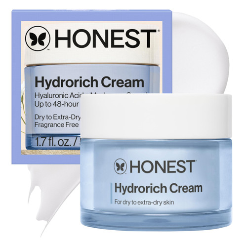 Honest Beauty Hydrorich Cream with Hyaluronic Acid + Mushroom Complex, Clinically Tested for Dry Skin, Dermatologist Tested, Hypoallergenic, Vegan, EWG Verified